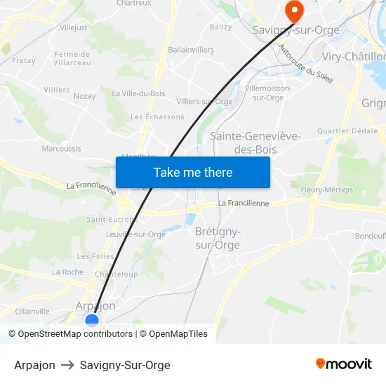 Arpajon to Savigny-Sur-Orge map