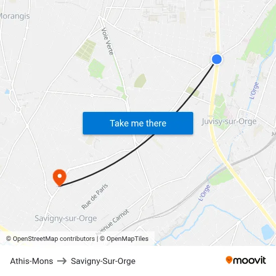 Athis-Mons to Savigny-Sur-Orge map