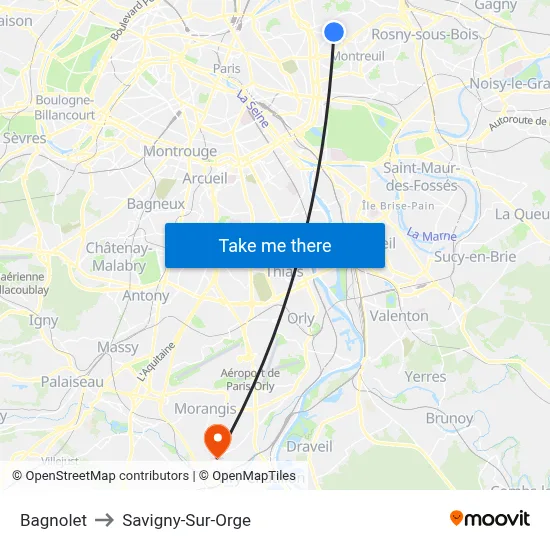 Bagnolet to Savigny-Sur-Orge map