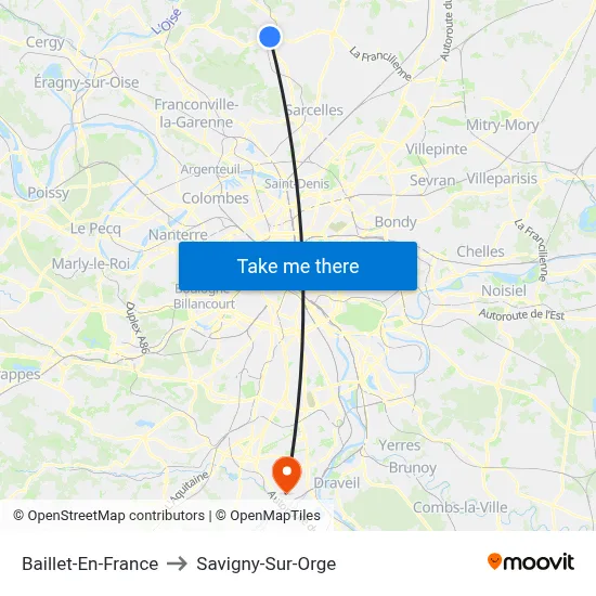 Baillet-En-France to Savigny-Sur-Orge map