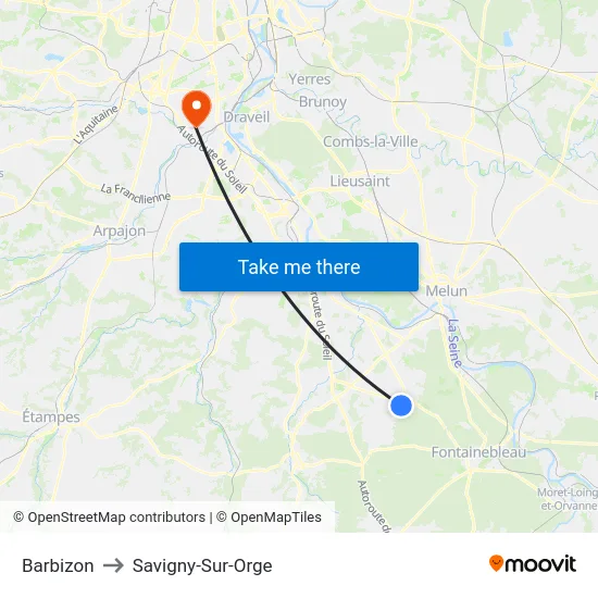 Barbizon to Savigny-Sur-Orge map