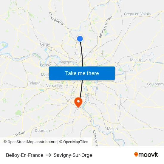 Belloy-En-France to Savigny-Sur-Orge map