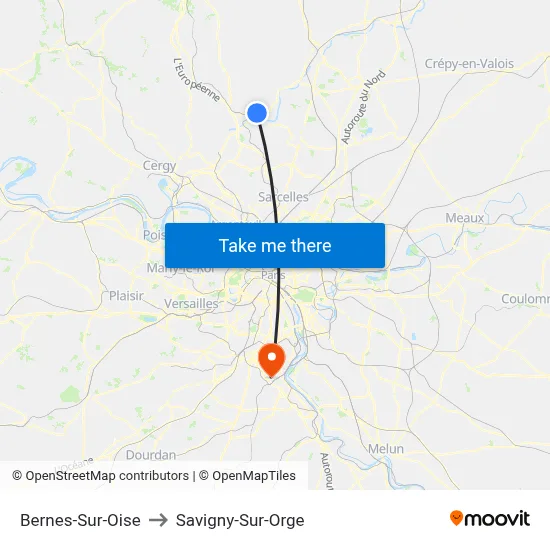 Bernes-Sur-Oise to Savigny-Sur-Orge map