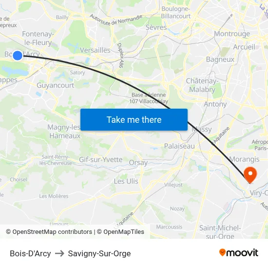 Bois-D'Arcy to Savigny-Sur-Orge map