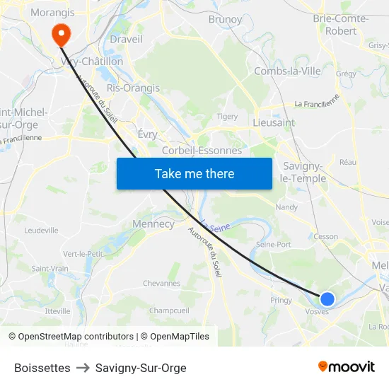 Boissettes to Savigny-Sur-Orge map