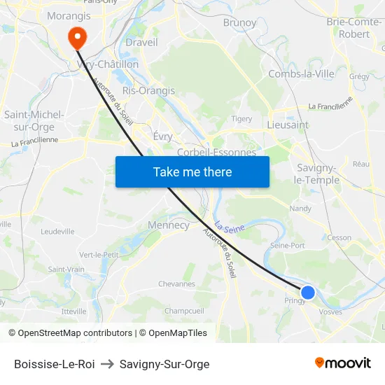 Boissise-Le-Roi to Savigny-Sur-Orge map