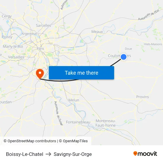 Boissy-Le-Chatel to Savigny-Sur-Orge map