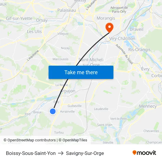 Boissy-Sous-Saint-Yon to Savigny-Sur-Orge map