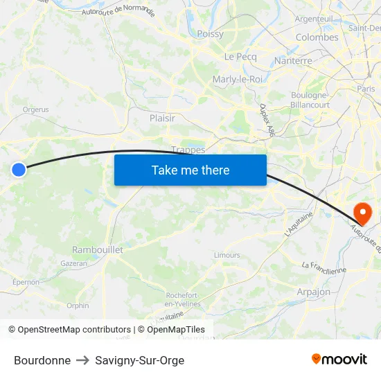 Bourdonne to Savigny-Sur-Orge map