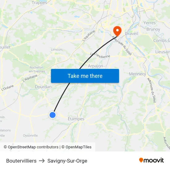 Boutervilliers to Savigny-Sur-Orge map