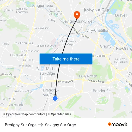 Bretigny-Sur-Orge to Savigny-Sur-Orge map