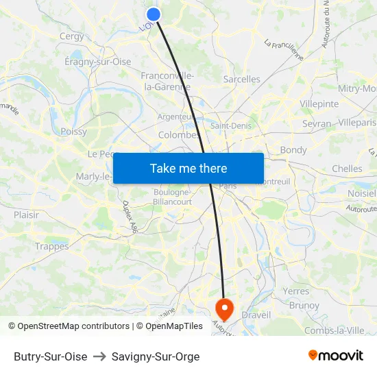 Butry-Sur-Oise to Savigny-Sur-Orge map