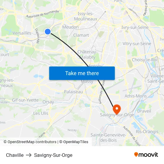 Chaville to Savigny-Sur-Orge map
