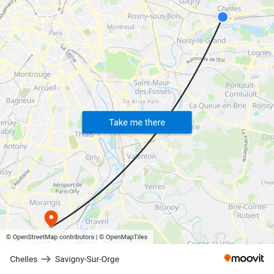 Chelles to Savigny-Sur-Orge map