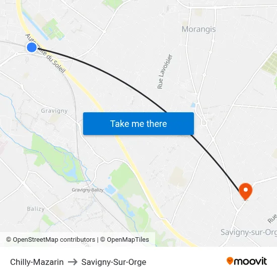 Chilly-Mazarin to Savigny-Sur-Orge map