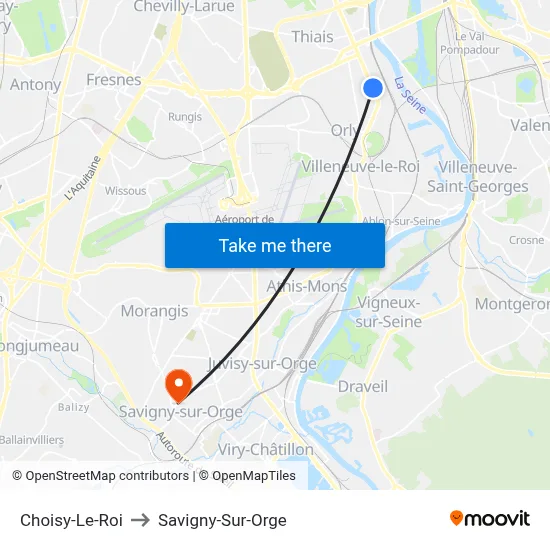 Choisy-Le-Roi to Savigny-Sur-Orge map