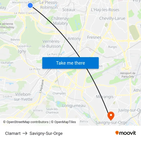 Clamart to Savigny-Sur-Orge map