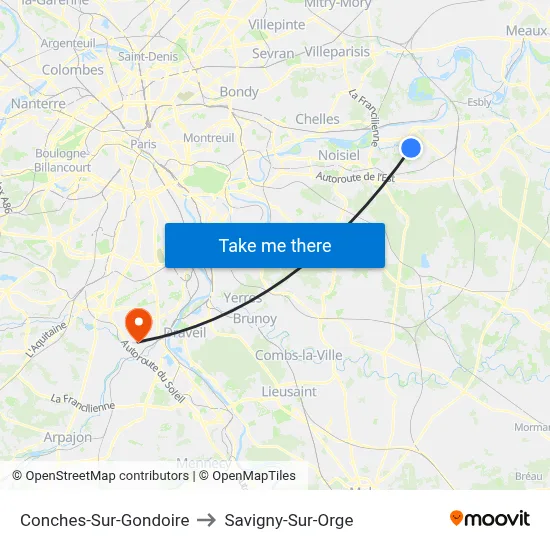 Conches-Sur-Gondoire to Savigny-Sur-Orge map