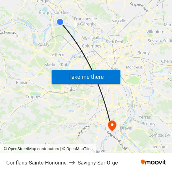 Conflans-Sainte-Honorine to Savigny-Sur-Orge map