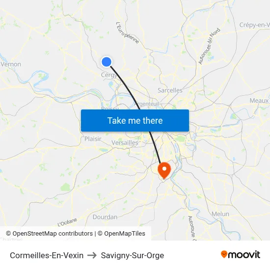 Cormeilles-En-Vexin to Savigny-Sur-Orge map