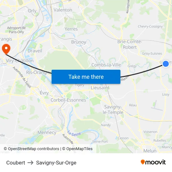 Coubert to Savigny-Sur-Orge map