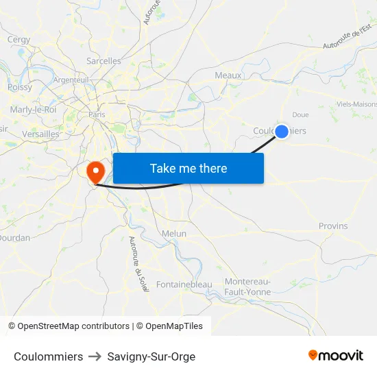 Coulommiers to Savigny-Sur-Orge map