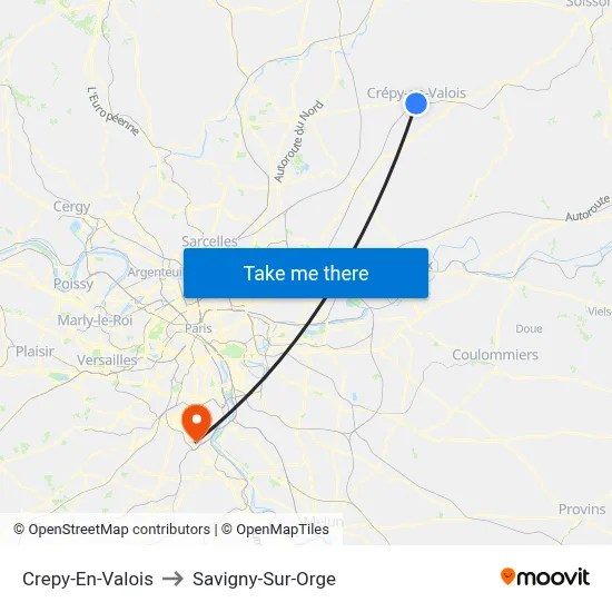 Crepy-En-Valois to Savigny-Sur-Orge map