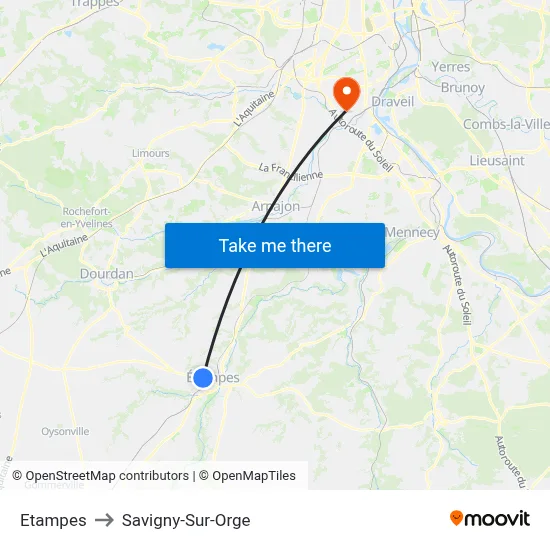 Etampes to Savigny-Sur-Orge map