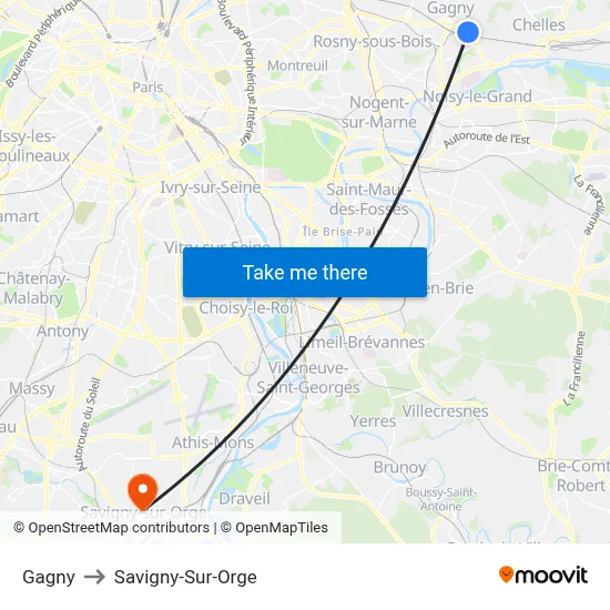 Gagny to Savigny-Sur-Orge map