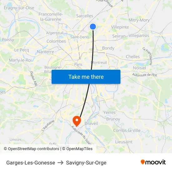 Garges-Les-Gonesse to Savigny-Sur-Orge map