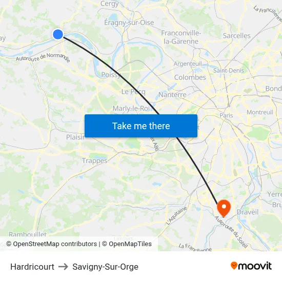 Hardricourt to Savigny-Sur-Orge map