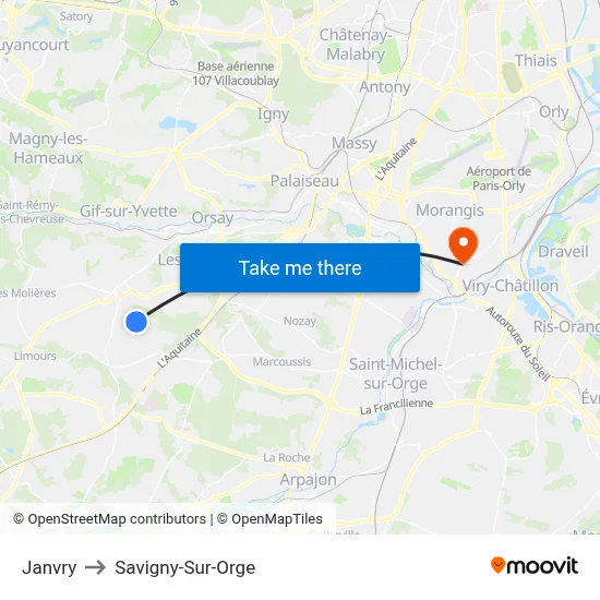 Janvry to Savigny-Sur-Orge map