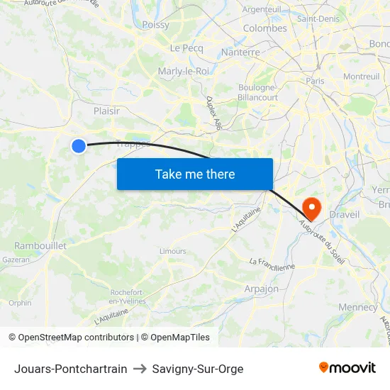 Jouars-Pontchartrain to Savigny-Sur-Orge map