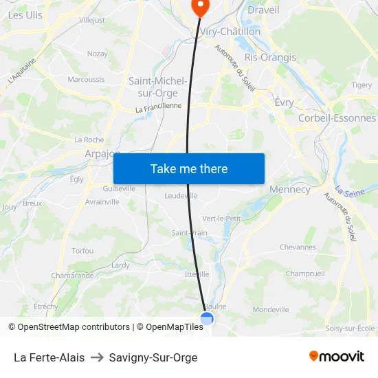 La Ferte-Alais to Savigny-Sur-Orge map
