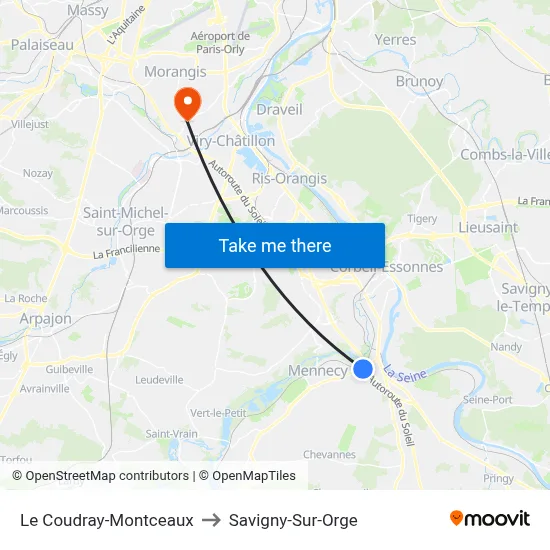 Le Coudray-Montceaux to Savigny-Sur-Orge map
