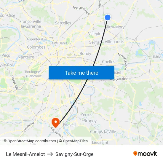 Le Mesnil-Amelot to Savigny-Sur-Orge map