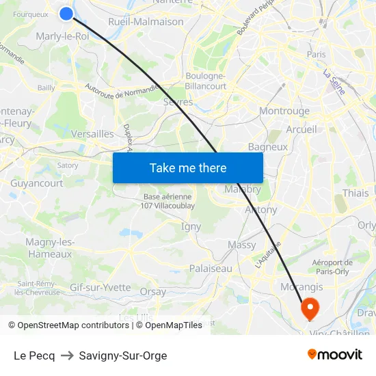 Le Pecq to Savigny-Sur-Orge map