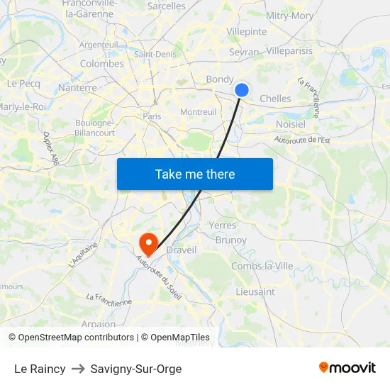 Le Raincy to Savigny-Sur-Orge map