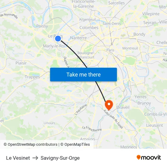 Le Vesinet to Savigny-Sur-Orge map