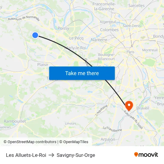 Les Alluets-Le-Roi to Savigny-Sur-Orge map