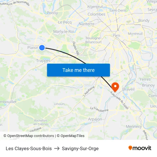 Les Clayes-Sous-Bois to Savigny-Sur-Orge map