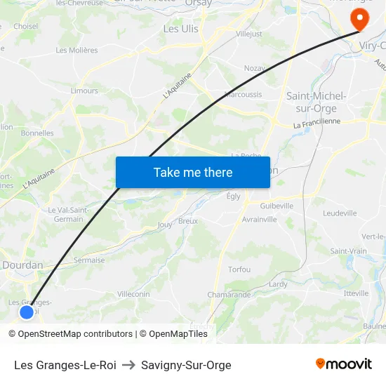 Les Granges-Le-Roi to Savigny-Sur-Orge map