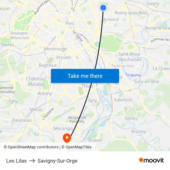 Les Lilas to Savigny-Sur-Orge map