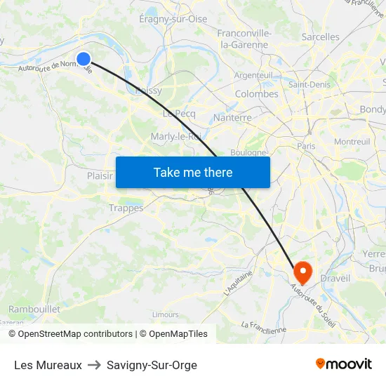 Les Mureaux to Savigny-Sur-Orge map