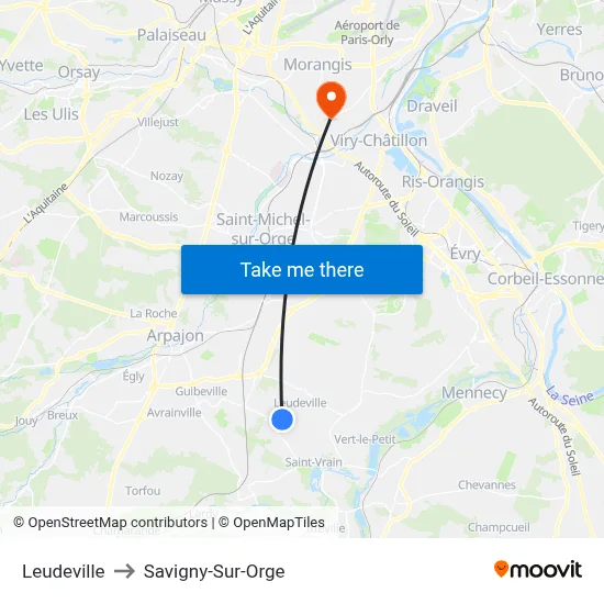 Leudeville to Savigny-Sur-Orge map