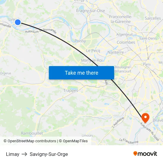 Limay to Savigny-Sur-Orge map