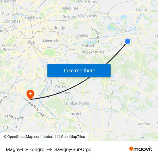 Magny-Le-Hongre to Savigny-Sur-Orge map
