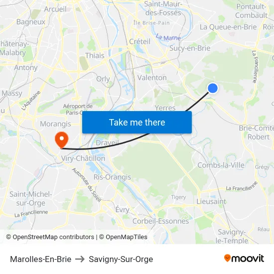 Marolles-En-Brie to Savigny-Sur-Orge map