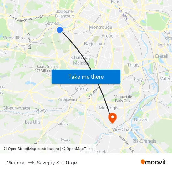 Meudon to Savigny-Sur-Orge map