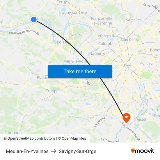 Meulan-En-Yvelines to Savigny-Sur-Orge map